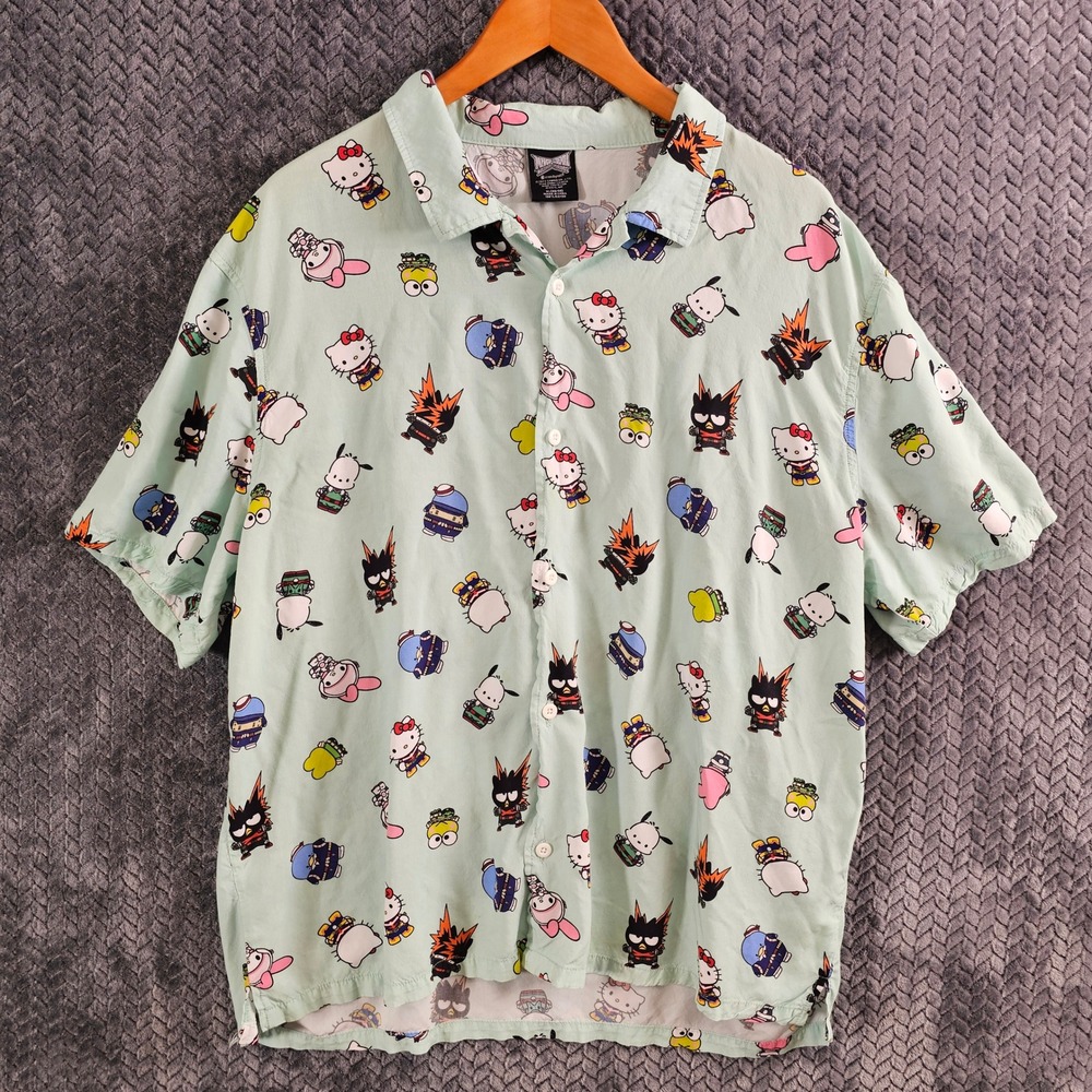 Hello Kitty Button Up Shirt Short Sleeve‎ Mint Green My Hero Academia